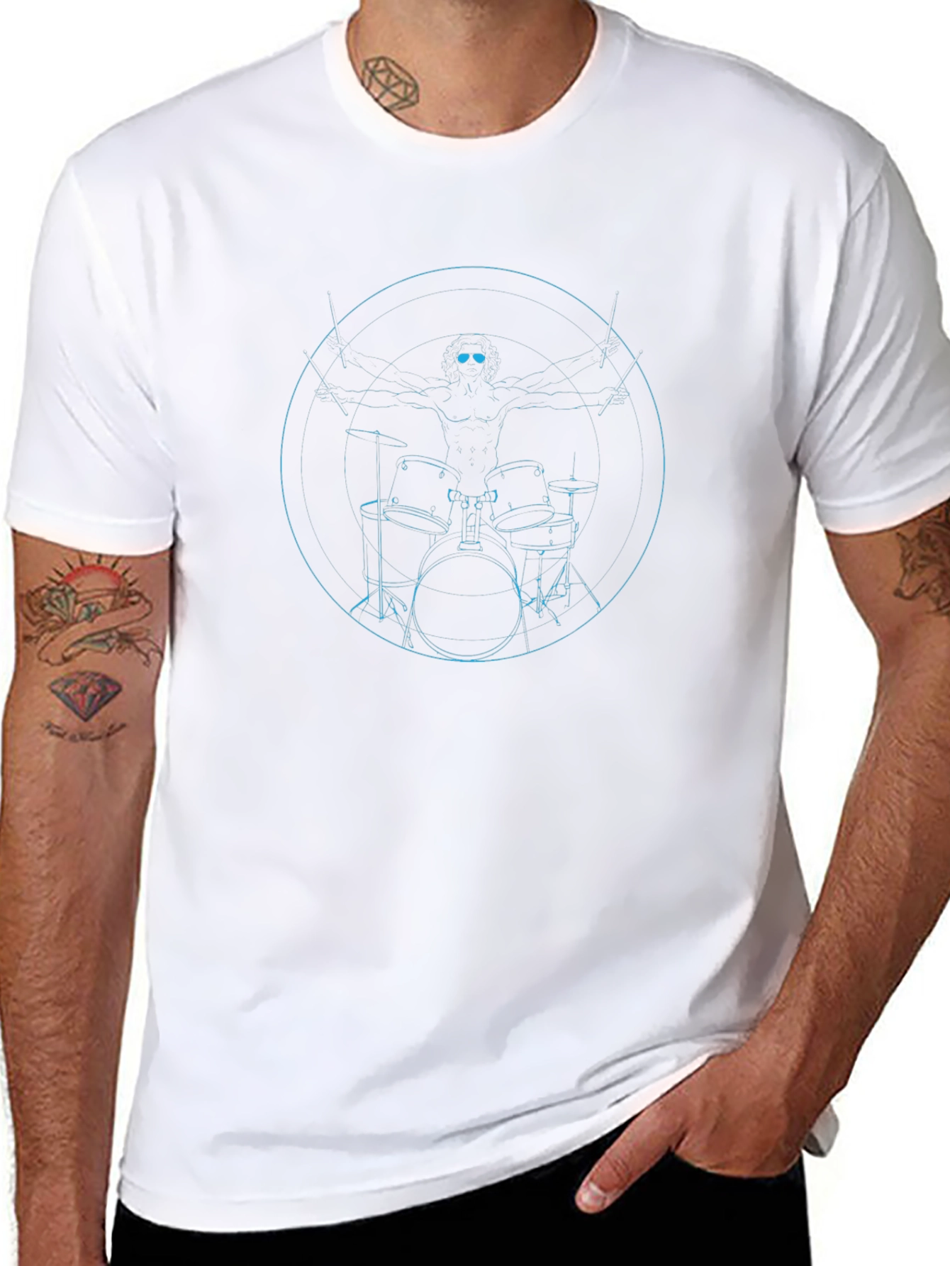 Vitruvian Drummer Black T-Shirt