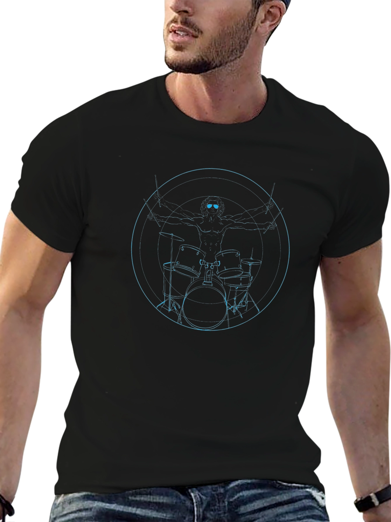 Vitruvian Drummer Black T-Shirt