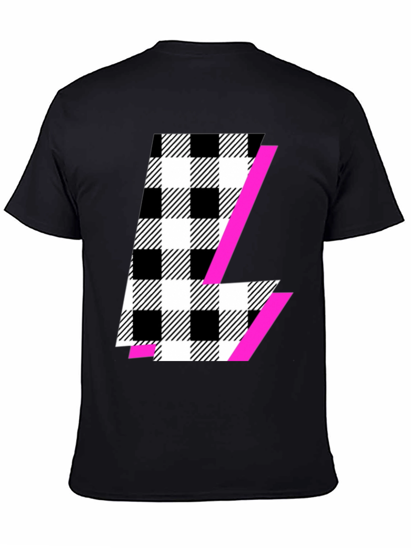 Bold Checkered L Graphic Tee - Modern Style