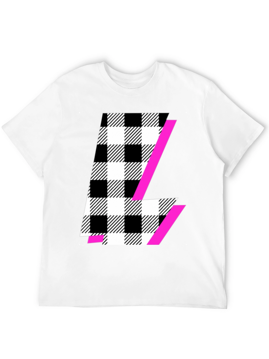 Bold Checkered L Graphic Tee - Modern Style
