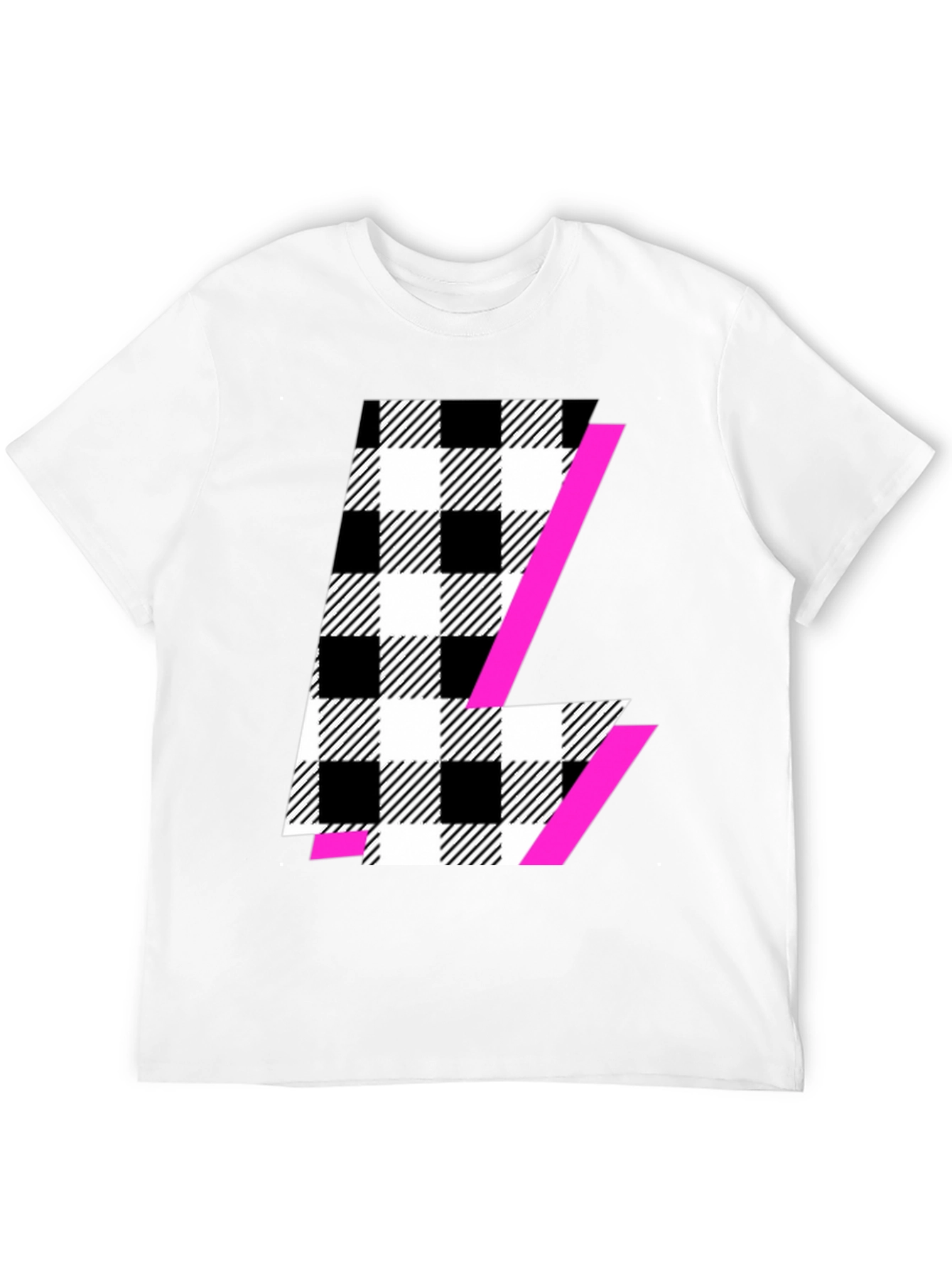Bold Checkered L Graphic Tee - Modern Style