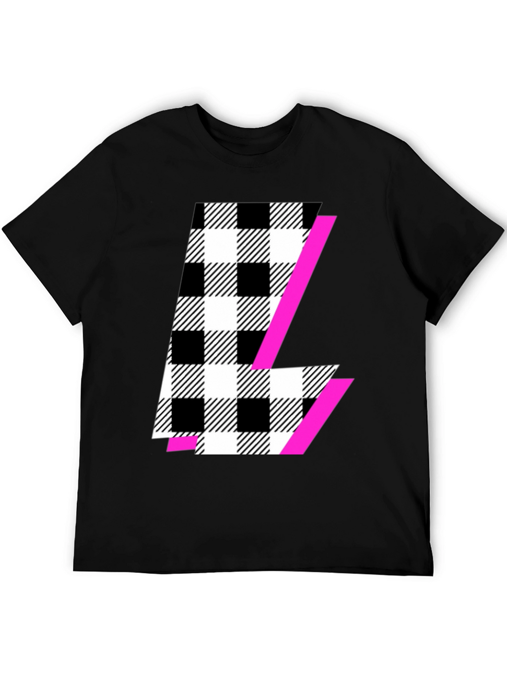 Bold Checkered L Graphic Tee - Modern Style