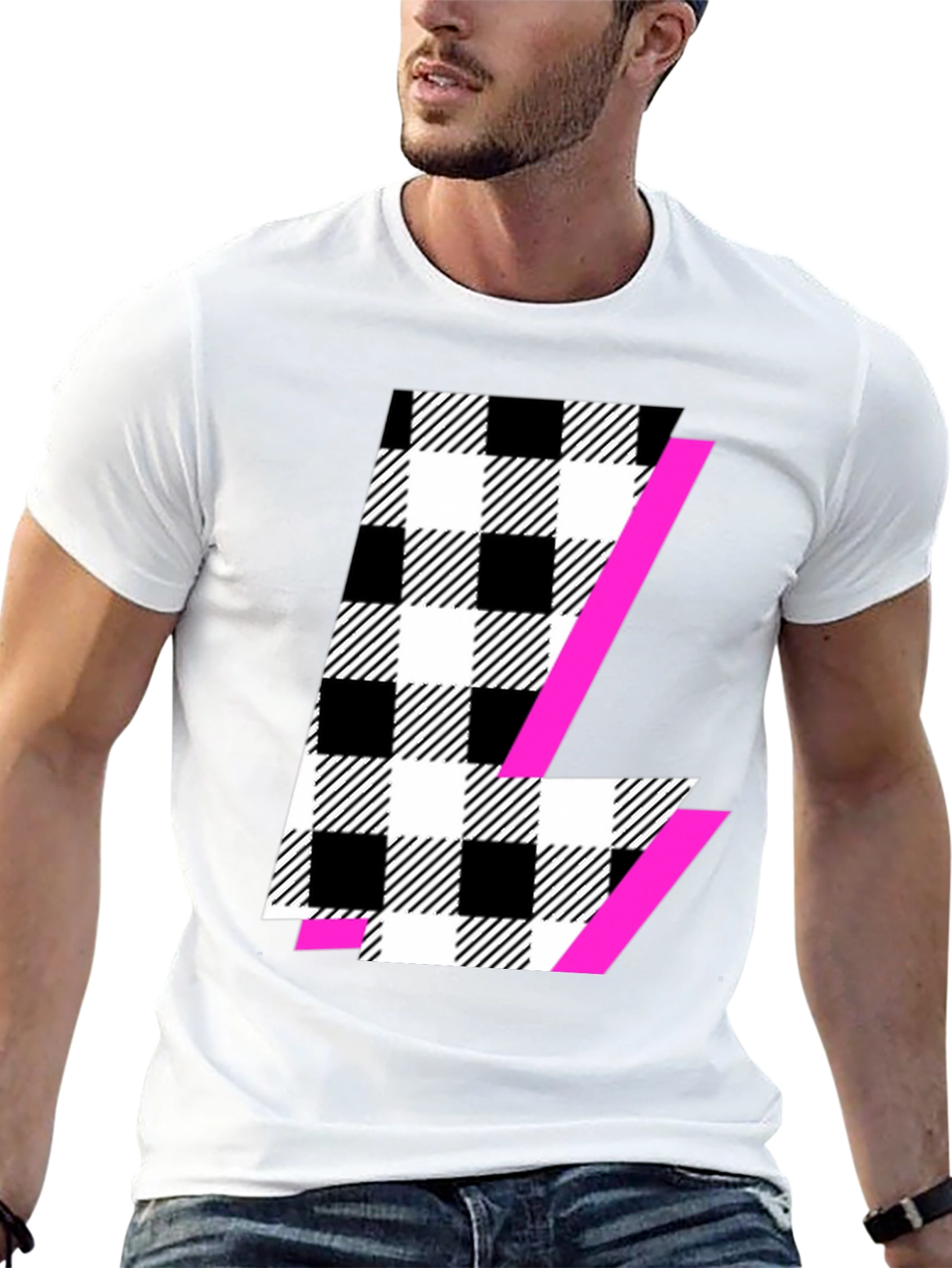 Bold Checkered L Graphic Tee - Modern Style