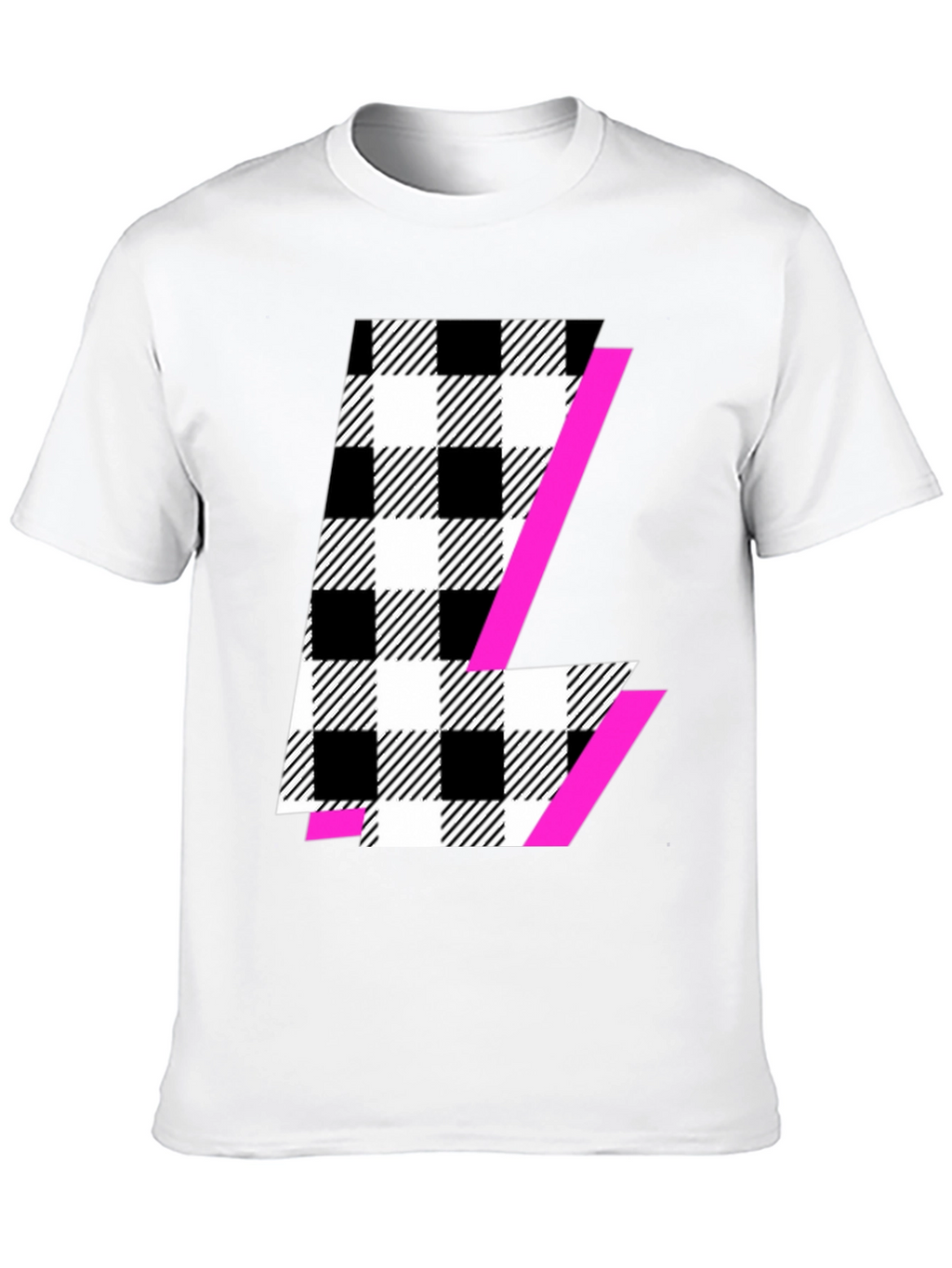 Bold Checkered L Graphic Tee - Modern Style