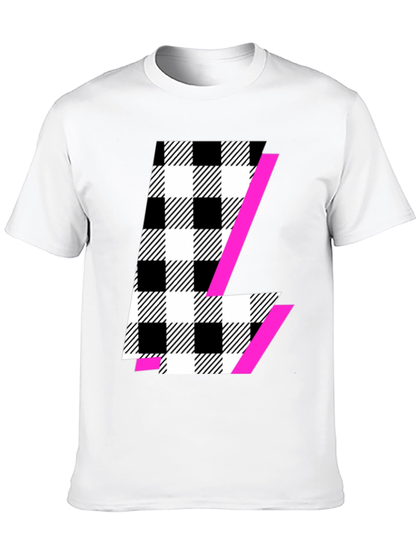 Bold Checkered L Graphic Tee - Modern Style
