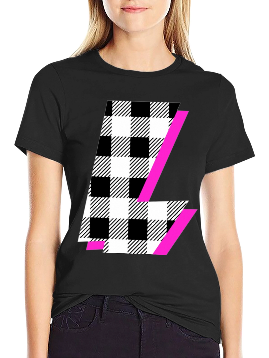 Bold Checkered L Graphic Tee - Modern Style