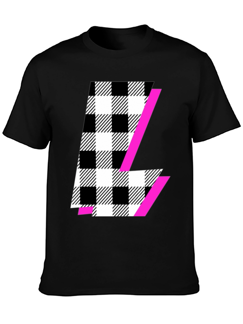 Bold Checkered L Graphic Tee - Modern Style