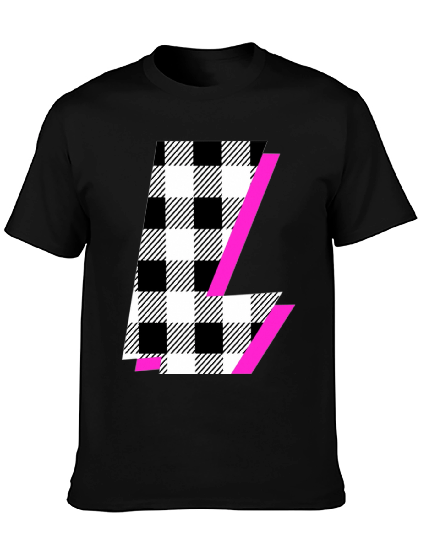 Bold Checkered L Graphic Tee - Modern Style