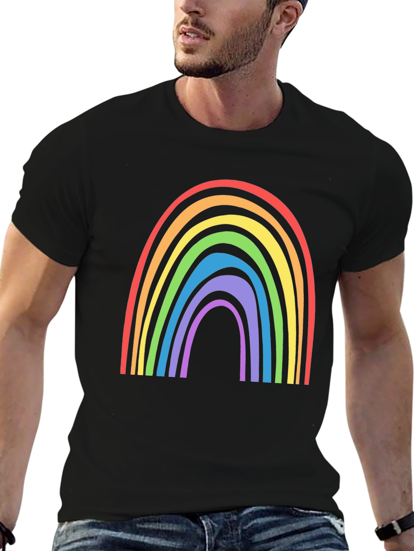 Rainbow Graphic Tee - Black Cotton Blend