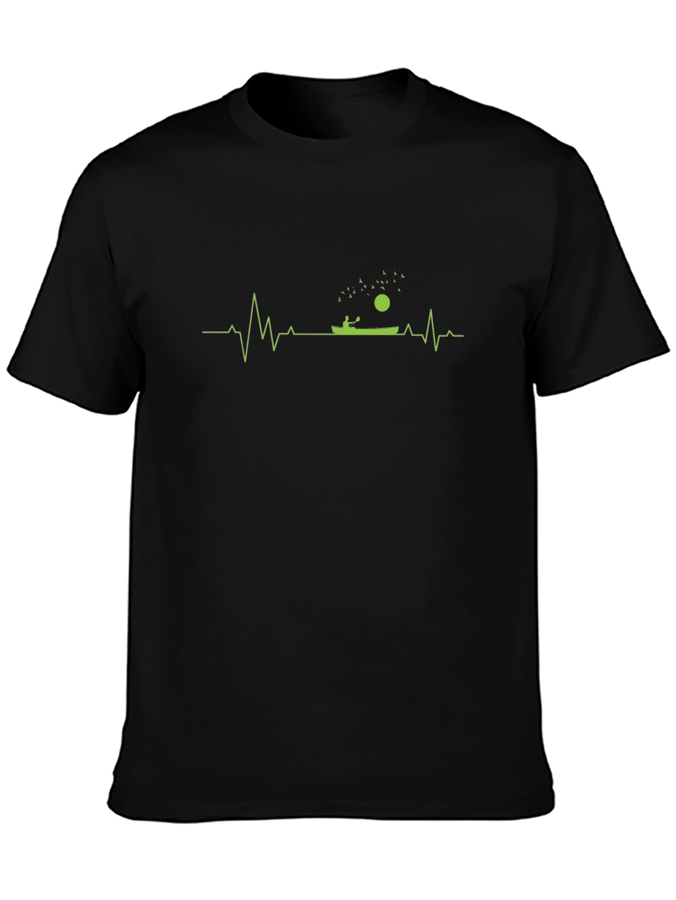 Kayaking Heartbeat Graphic T-Shirt - Black