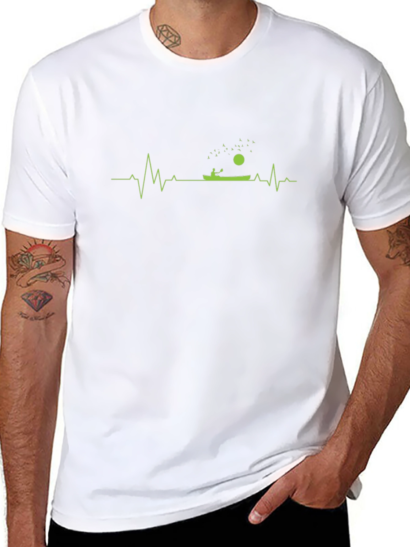 Kayaking Heartbeat Graphic T-Shirt - Black