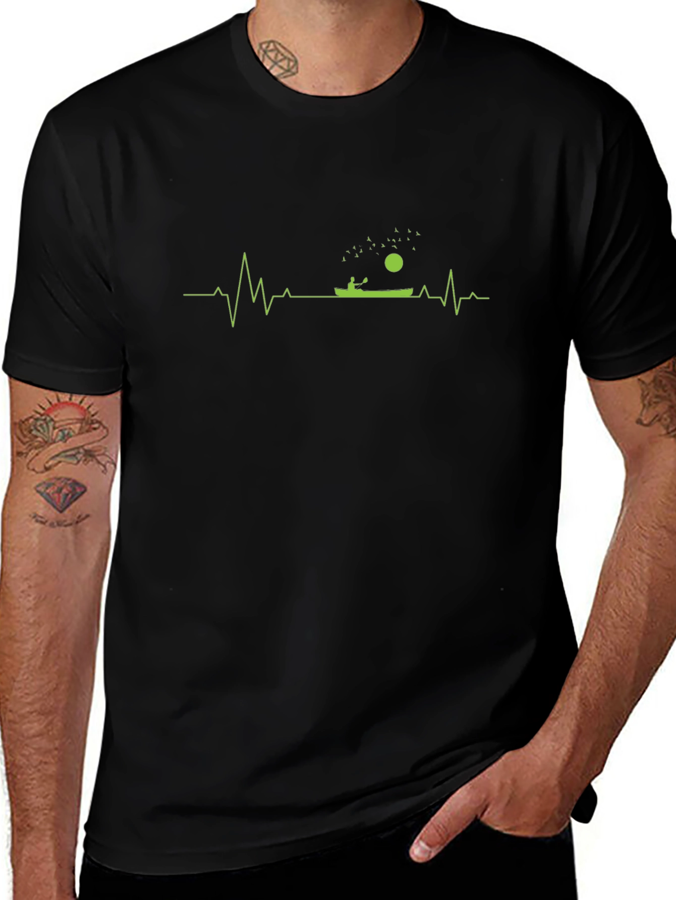Kayaking Heartbeat Graphic T-Shirt - Black