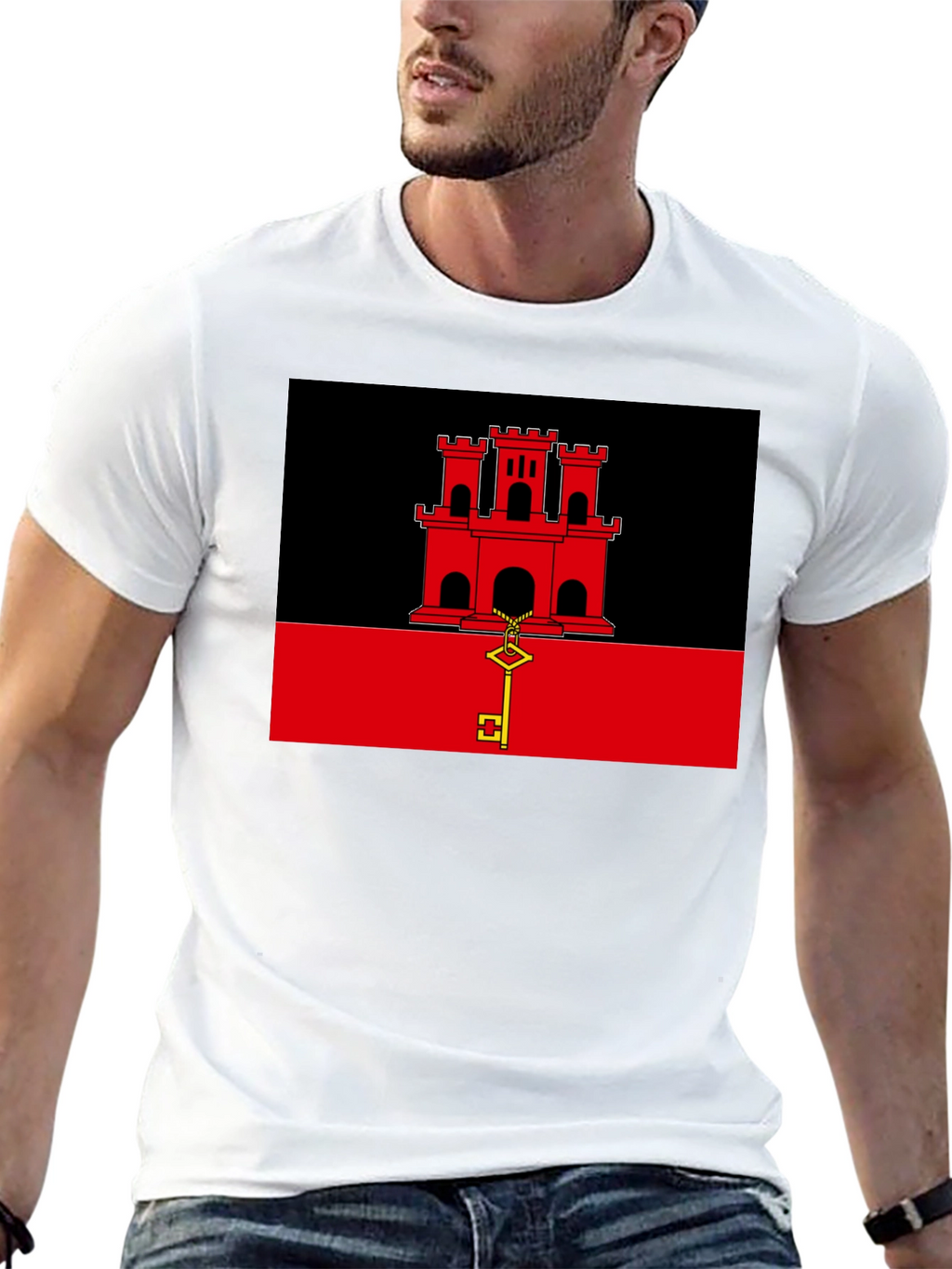 Gibraltar Flag T-Shirt - Black Crew Neck Tee