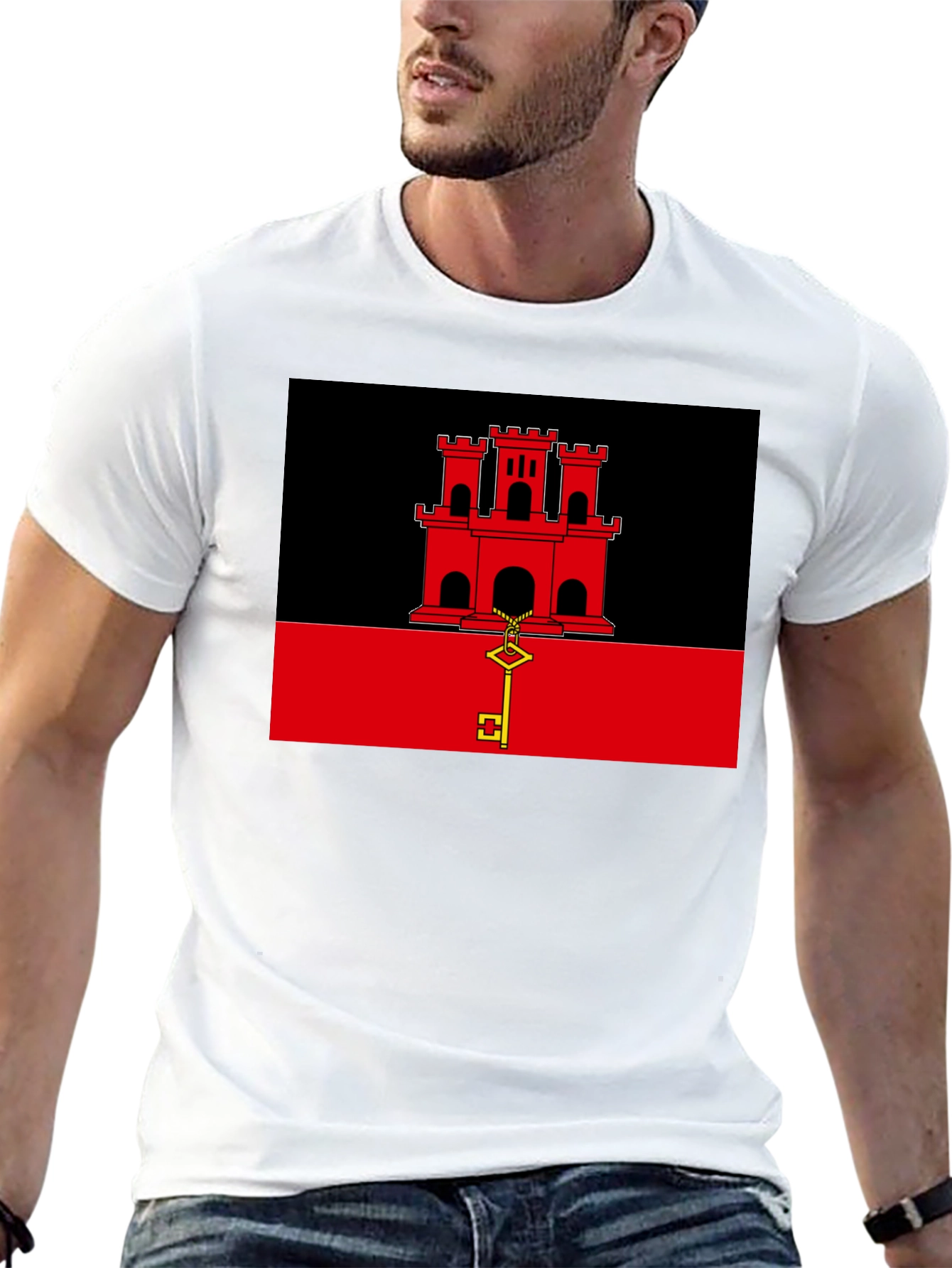 Gibraltar Flag T-Shirt - Black Crew Neck Tee