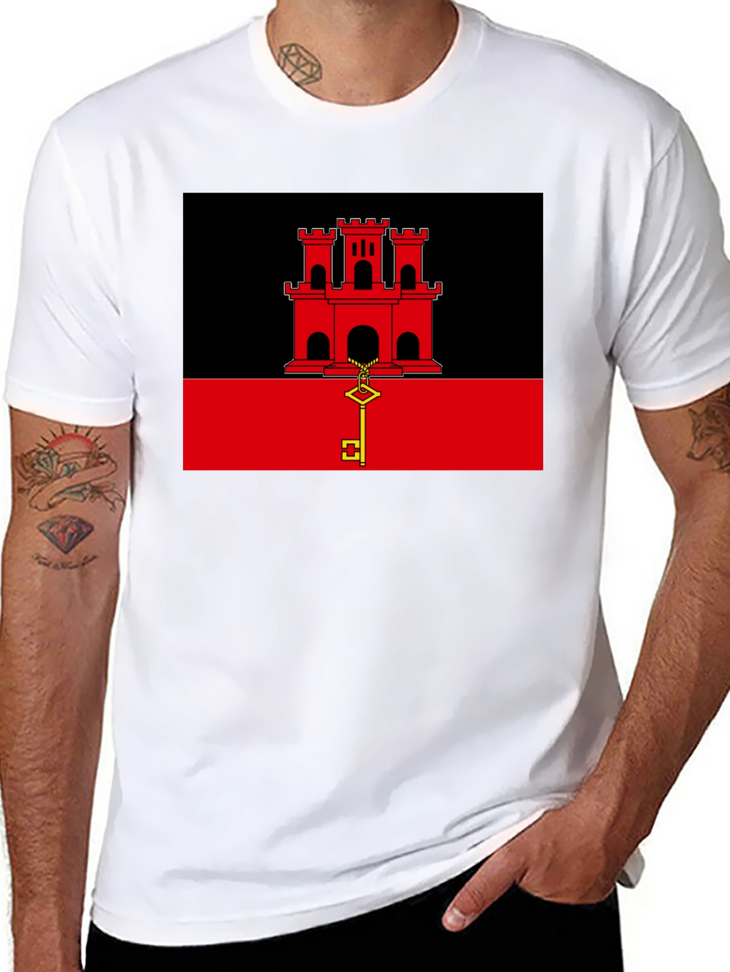 Gibraltar Flag T-Shirt - Black Crew Neck Tee