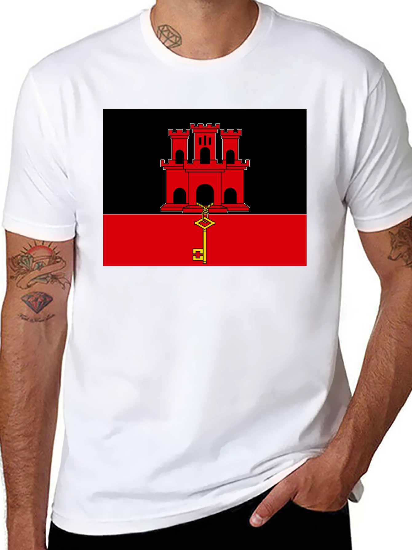 Gibraltar Flag T-Shirt - Black Crew Neck Tee