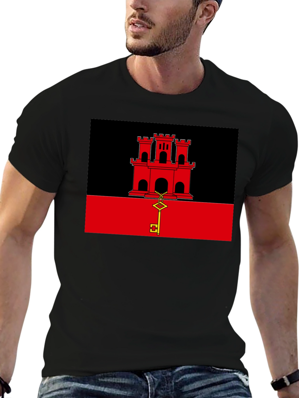 Gibraltar Flag T-Shirt - Black Crew Neck Tee
