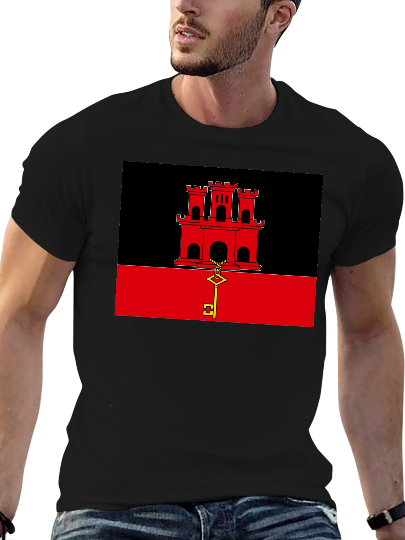 Gibraltar Flag T-Shirt - Black Crew Neck Tee
