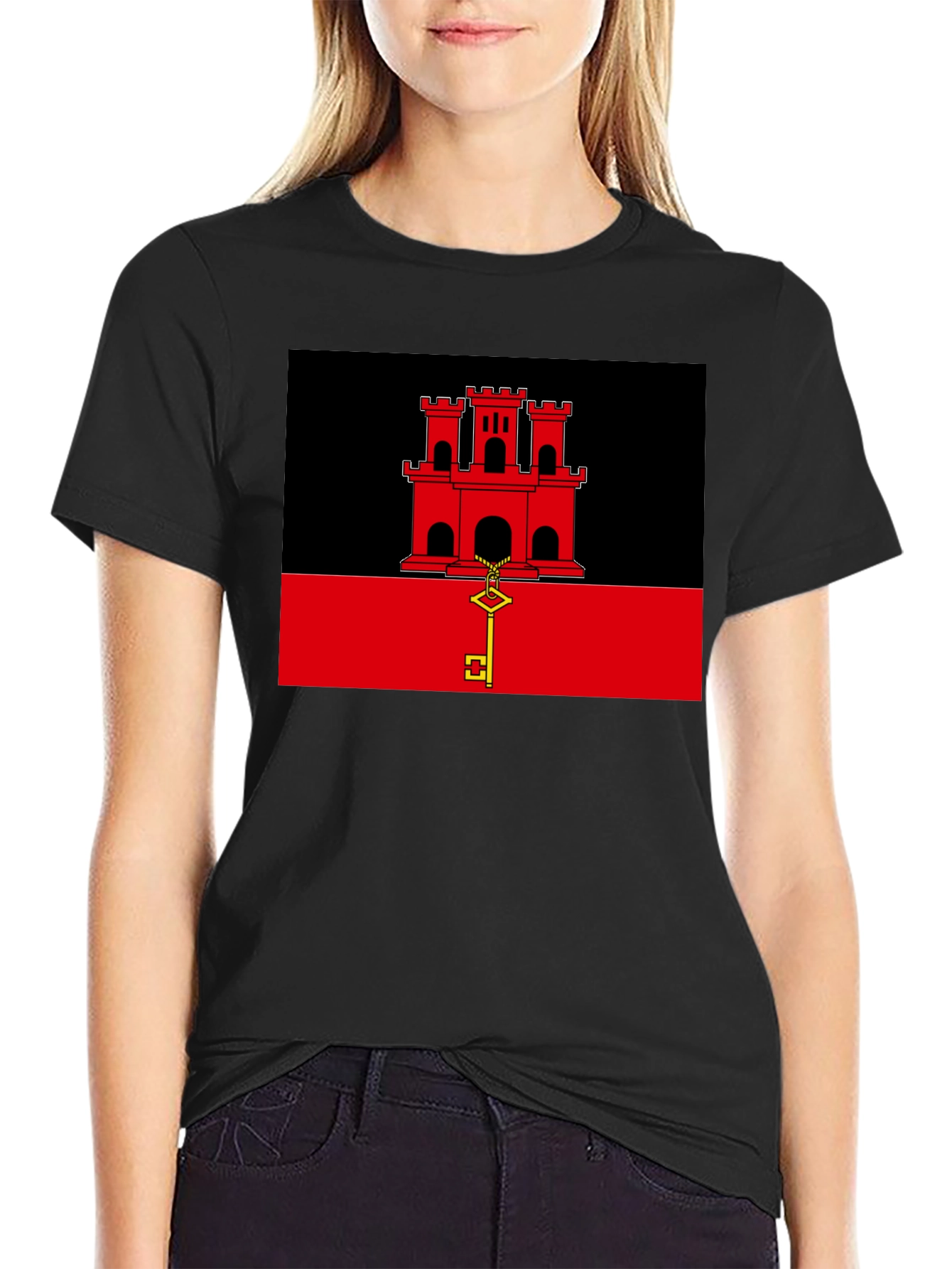 Gibraltar Flag T-Shirt - Black Crew Neck Tee