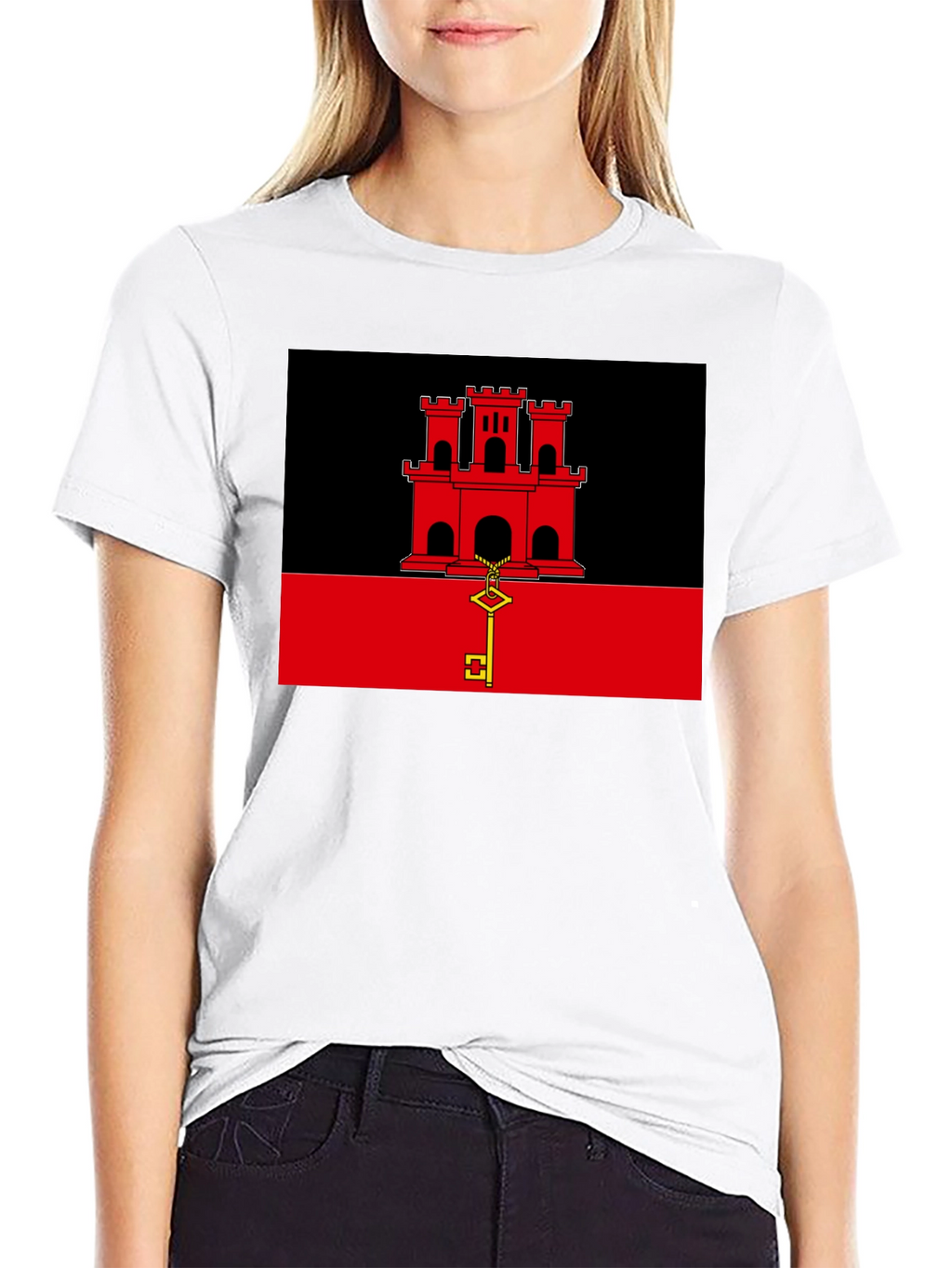Gibraltar Flag T-Shirt - Black Crew Neck Tee