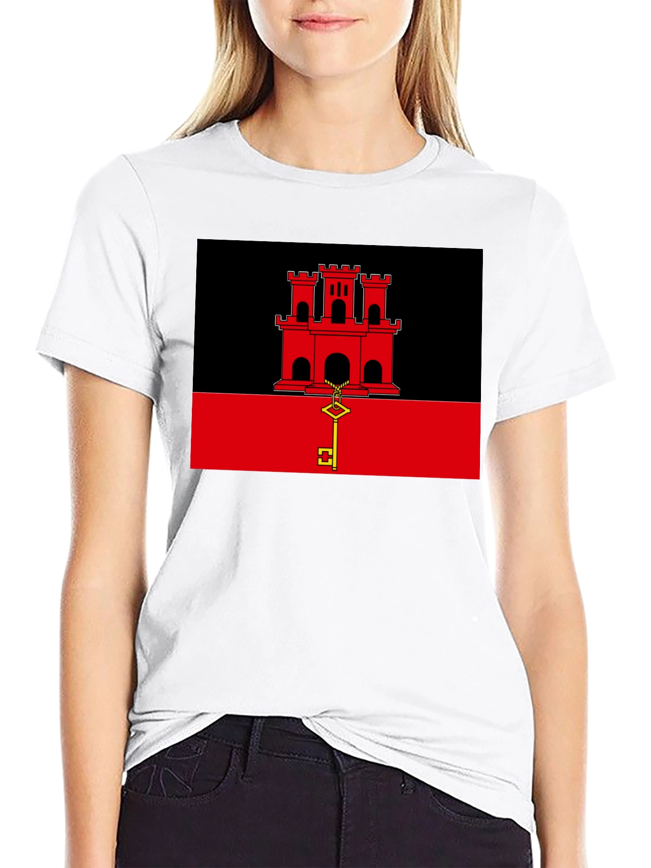 Gibraltar Flag T-Shirt - Black Crew Neck Tee