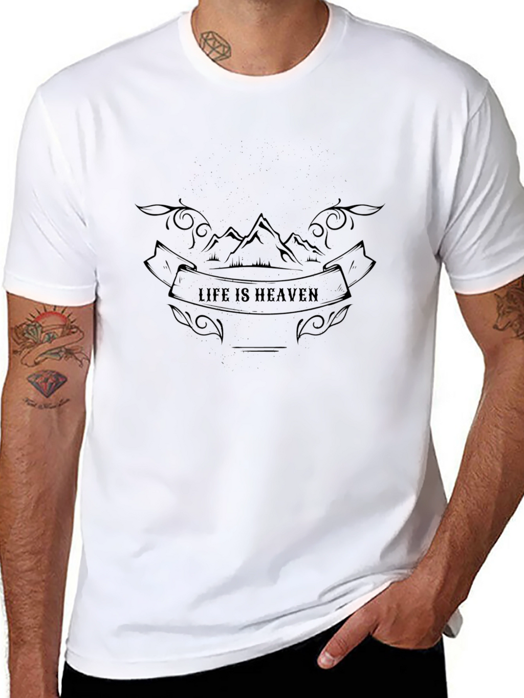 Life is Heaven Graphic Tee - Mountain Design