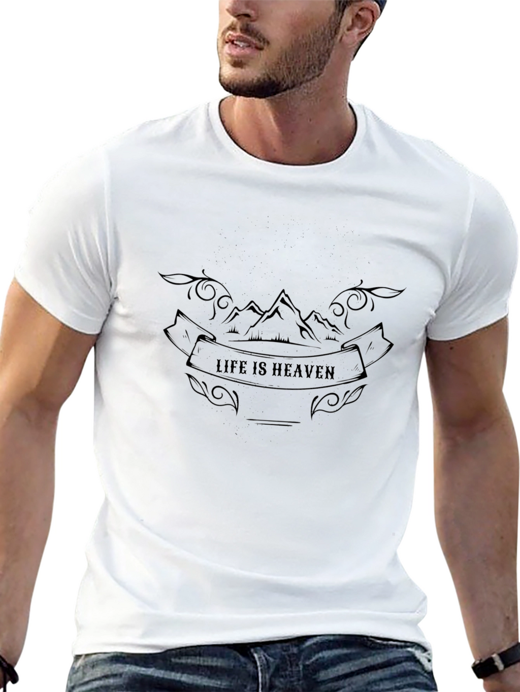 Life is Heaven Graphic Tee - Mountain Design