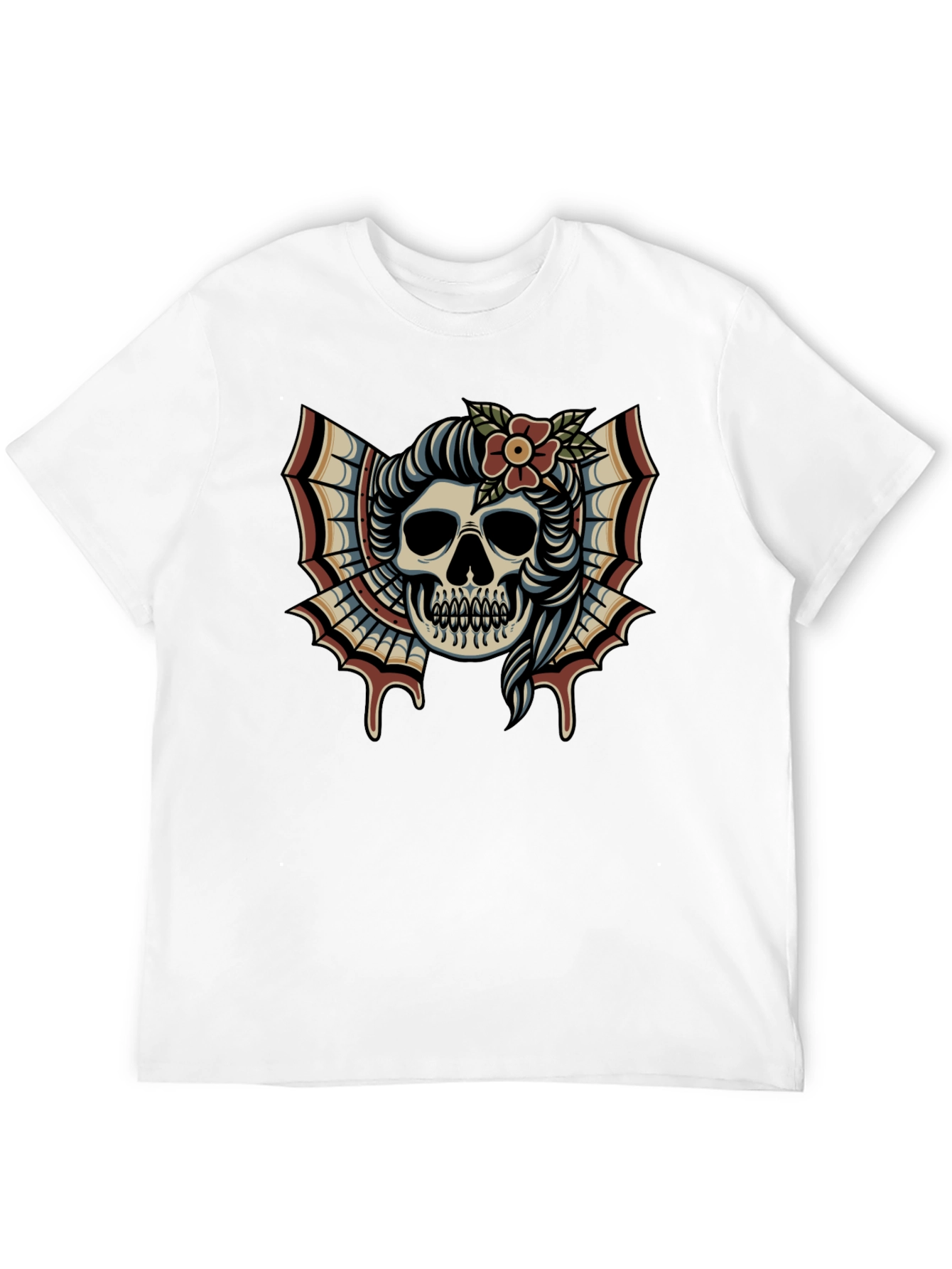Skull & Flower Tattoo T-Shirt - Graphic Print Tee