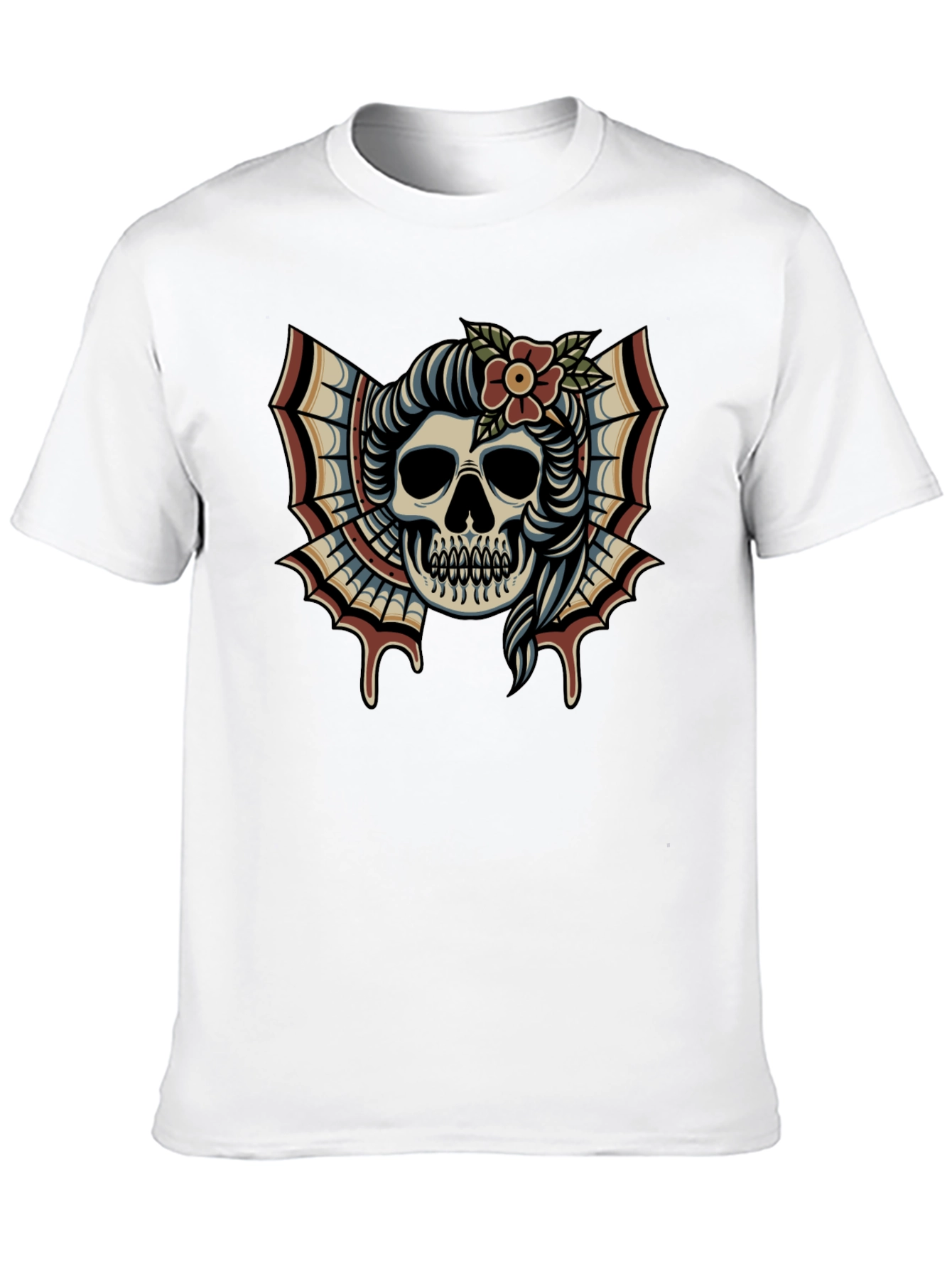 Skull & Flower Tattoo T-Shirt - Graphic Print Tee
