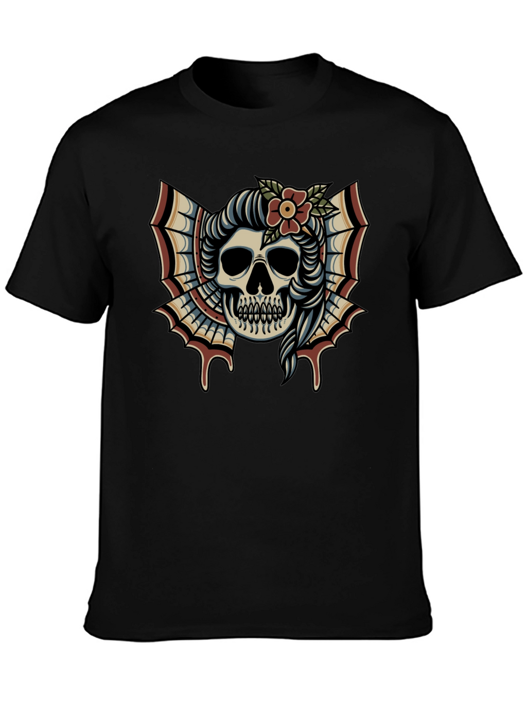 Skull & Flower Tattoo T-Shirt - Graphic Print Tee