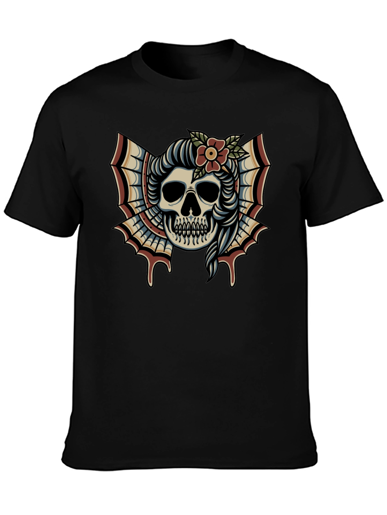 Skull & Flower Tattoo T-Shirt - Graphic Print Tee