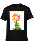 Groovy Heart Flower Graphic Tee - Black