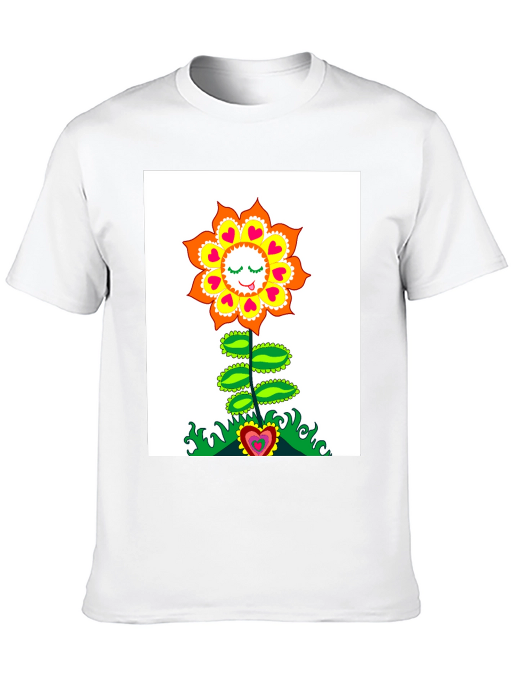 Groovy Heart Flower Graphic Tee - Black