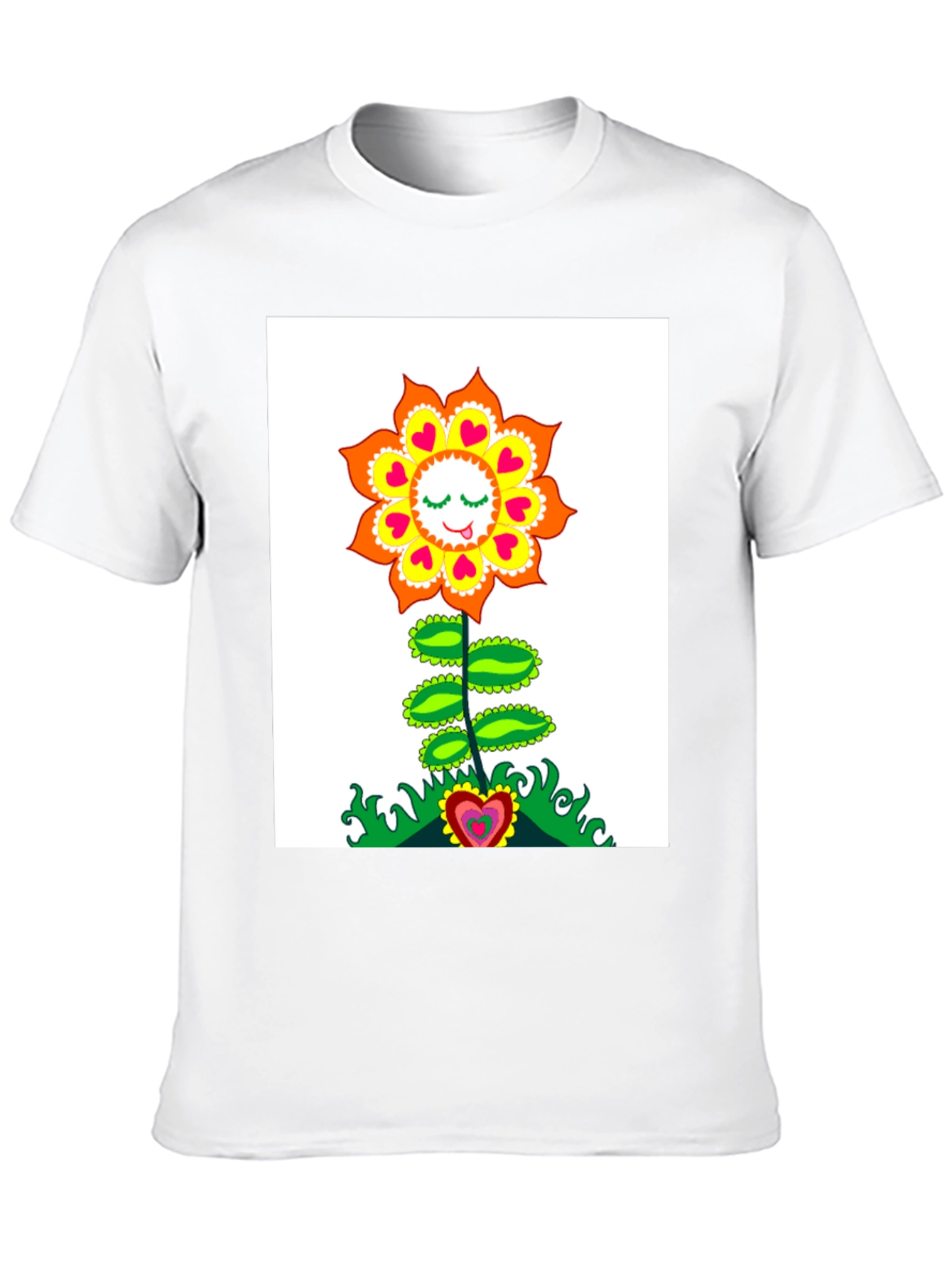 Groovy Heart Flower Graphic Tee - Black