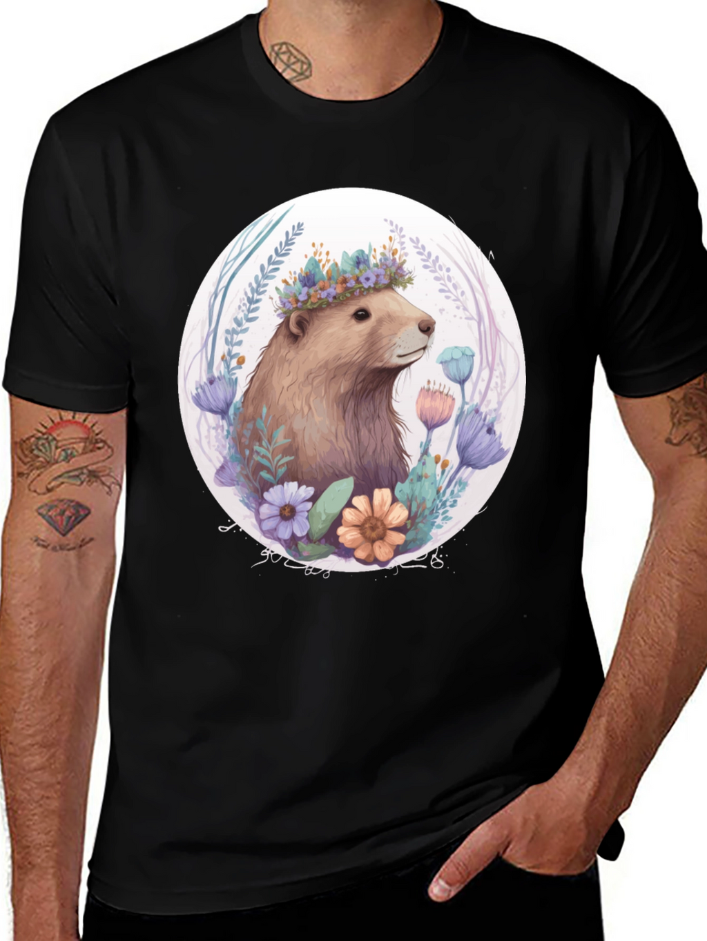 Floral Crown Beaver Graphic T-Shirt