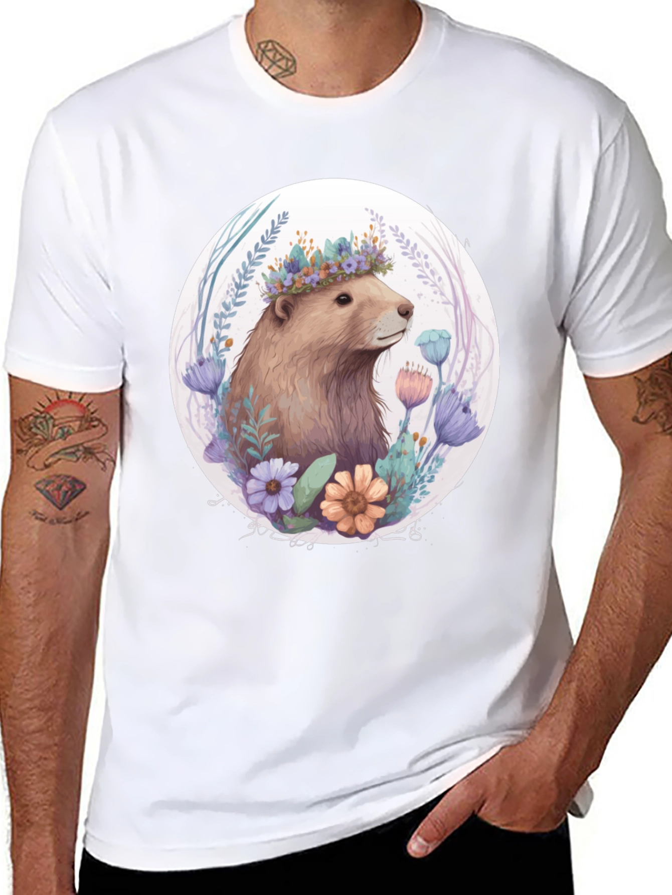 Floral Crown Beaver Graphic T-Shirt