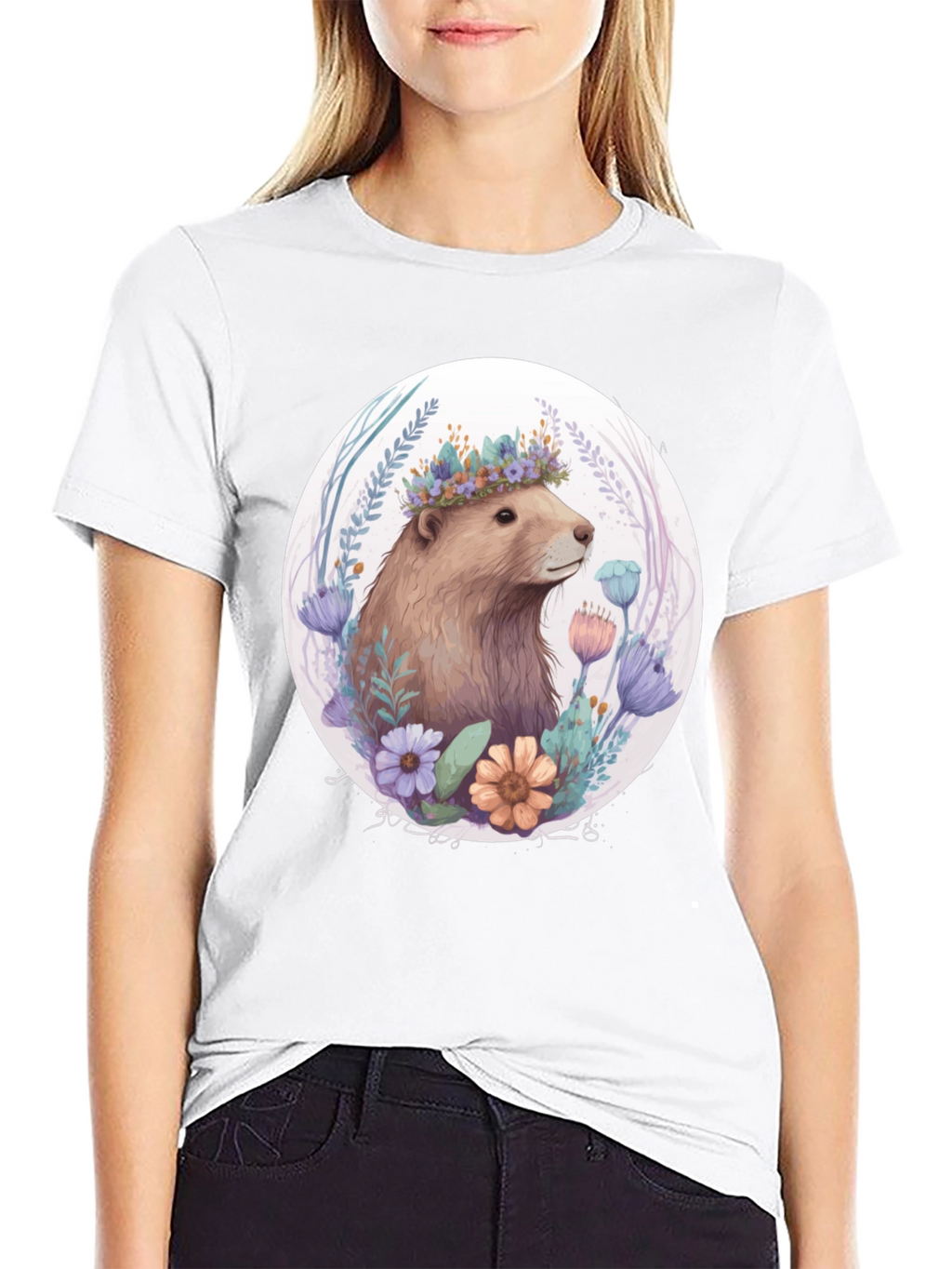 Floral Crown Beaver Graphic T-Shirt