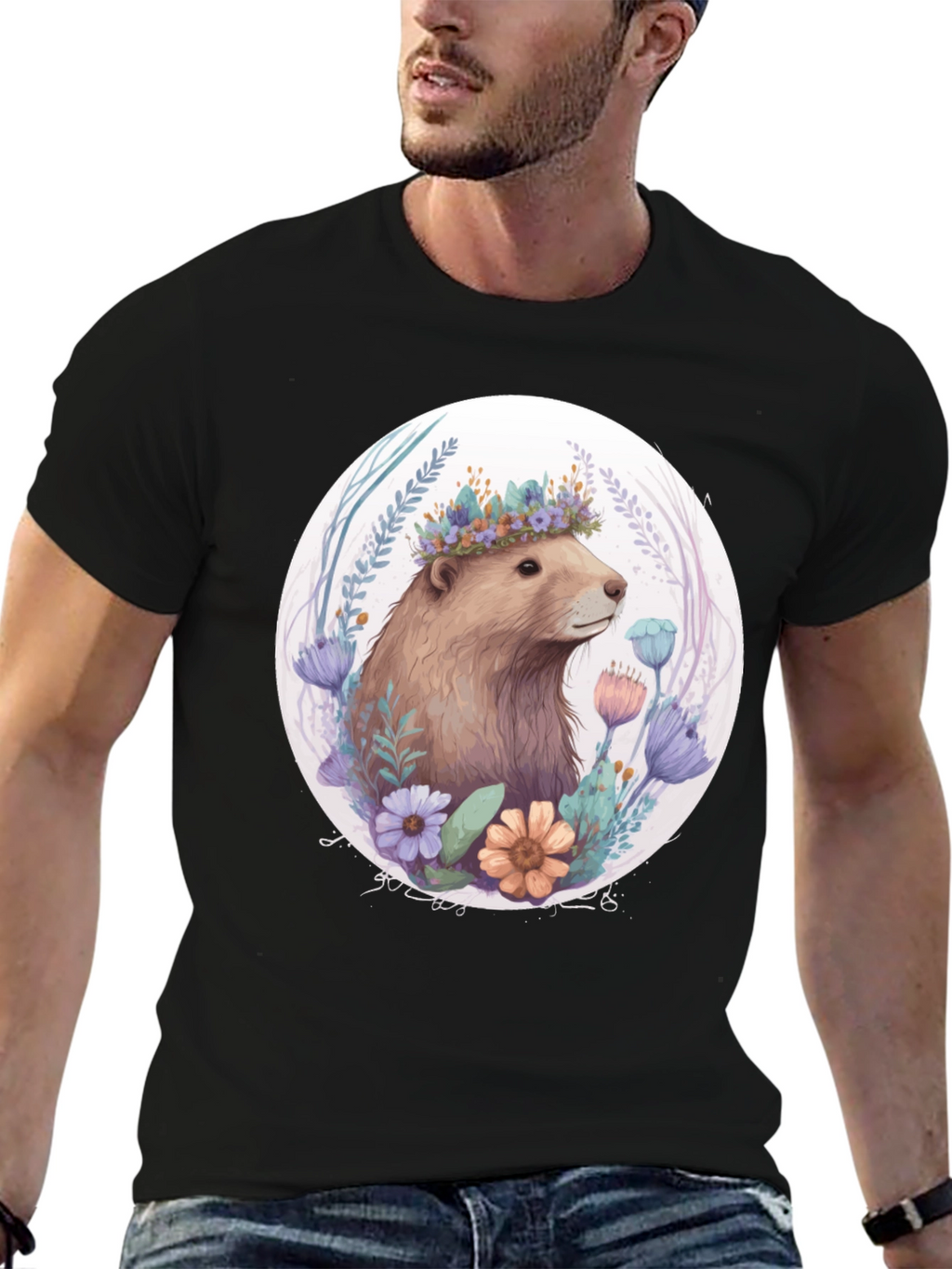 Floral Crown Beaver Graphic T-Shirt