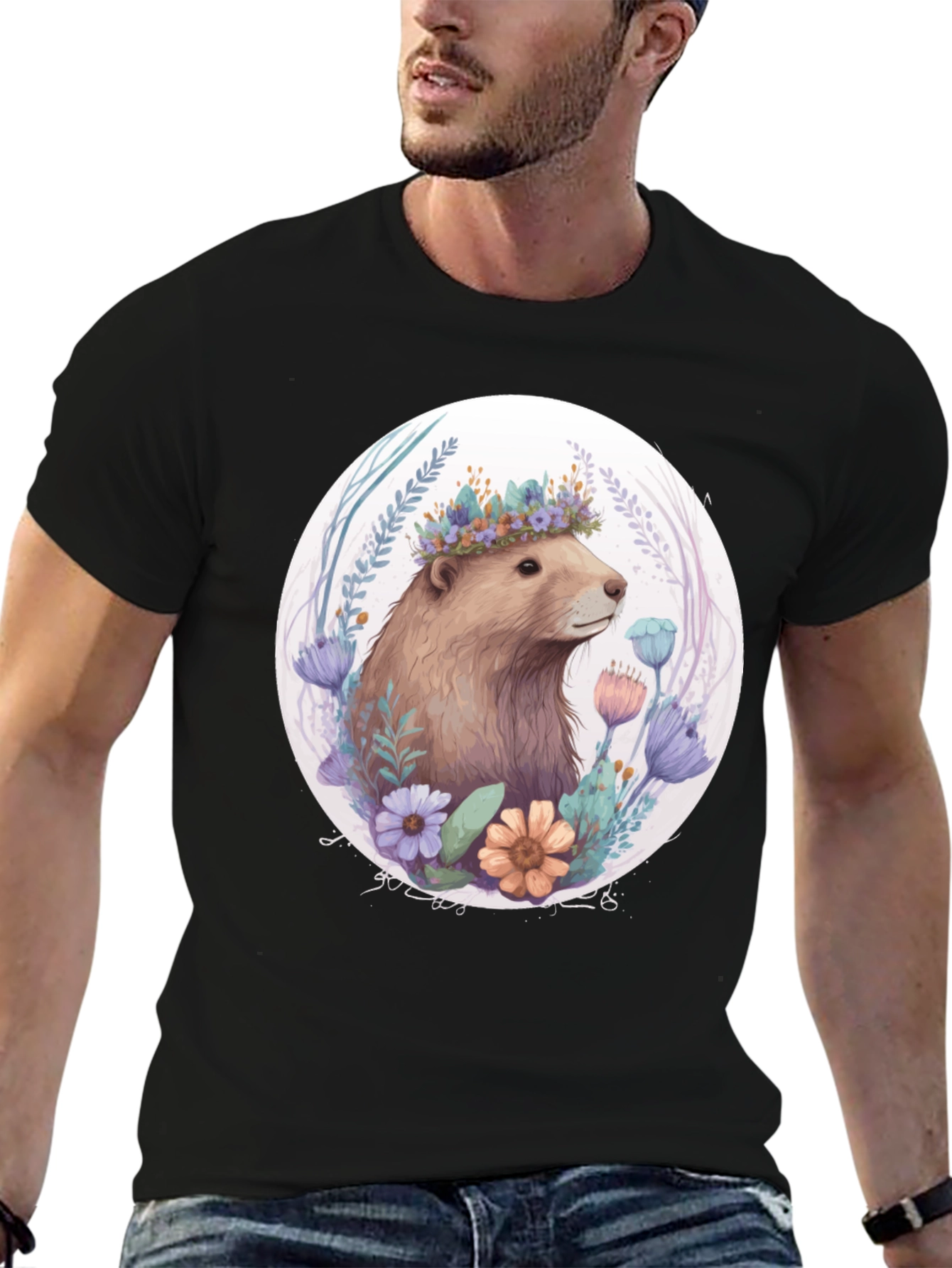 Floral Crown Beaver Graphic T-Shirt