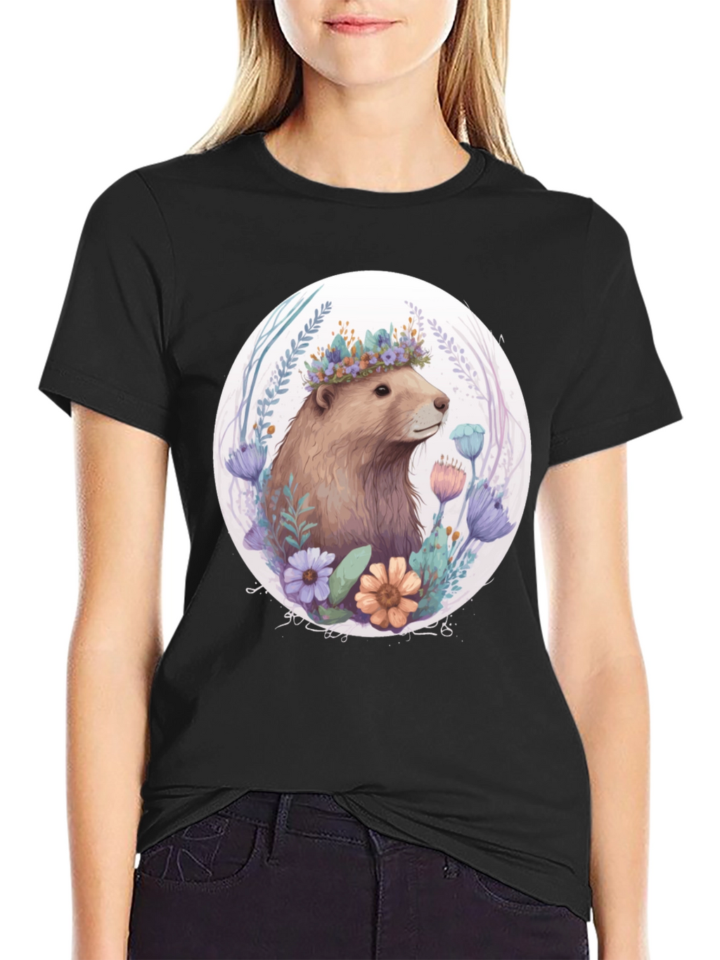 Floral Crown Beaver Graphic T-Shirt