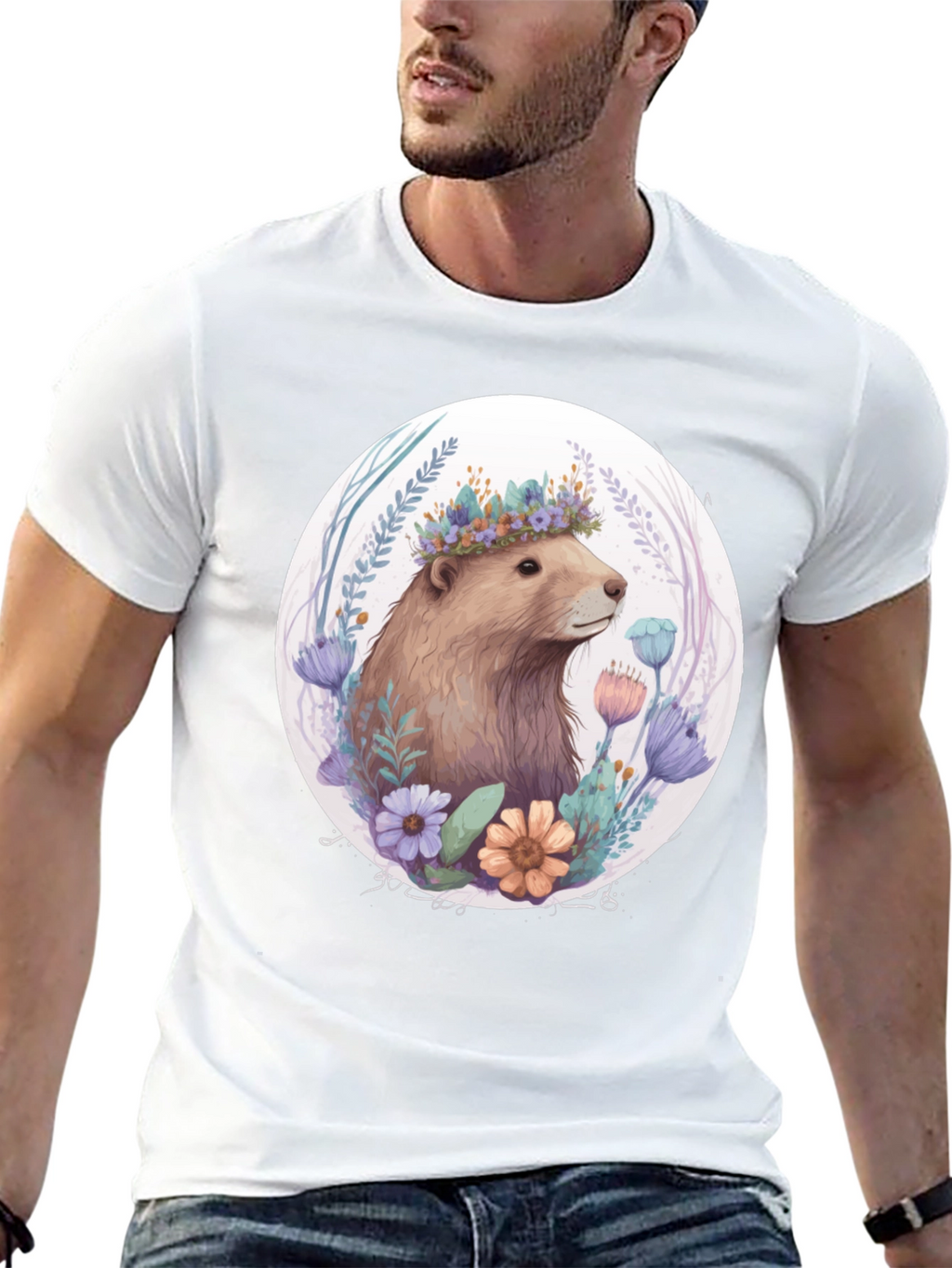 Floral Crown Beaver Graphic T-Shirt