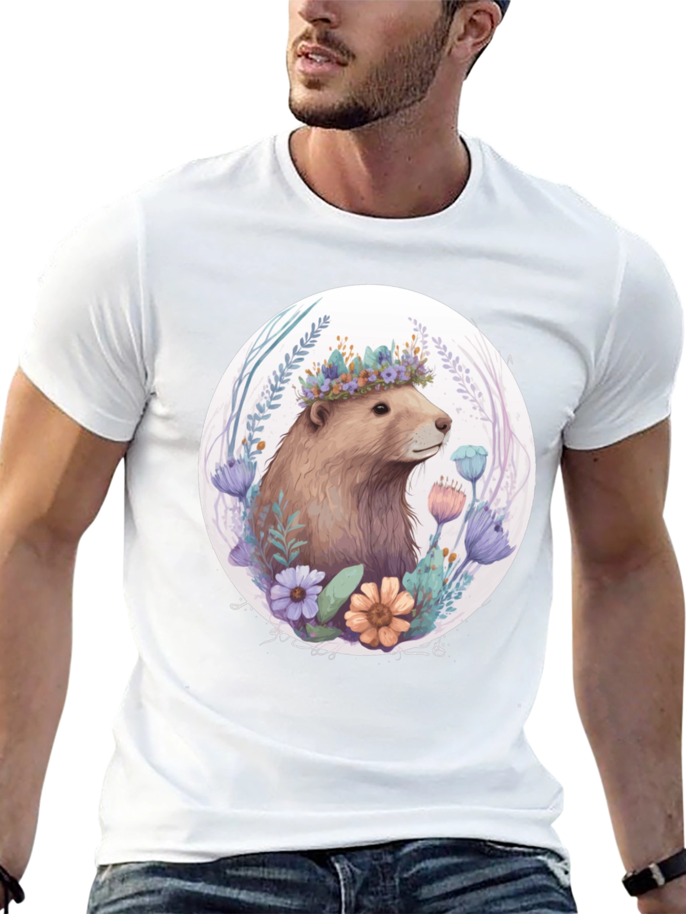 Floral Crown Beaver Graphic T-Shirt