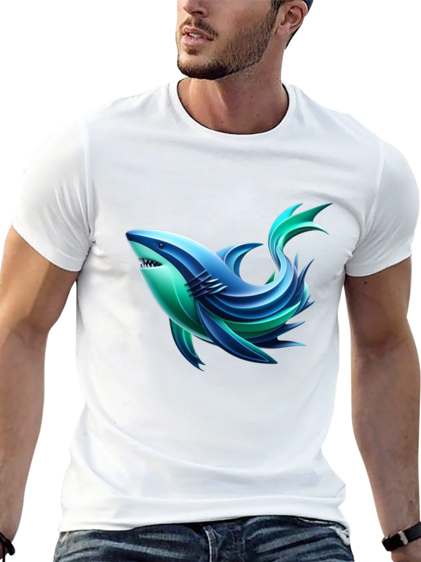 Stylish Shark Graphic Black T-Shirt