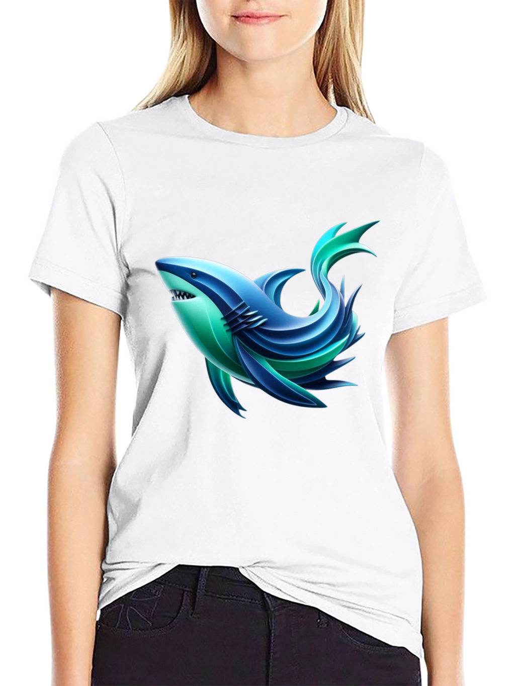 Stylish Shark Graphic Black T-Shirt