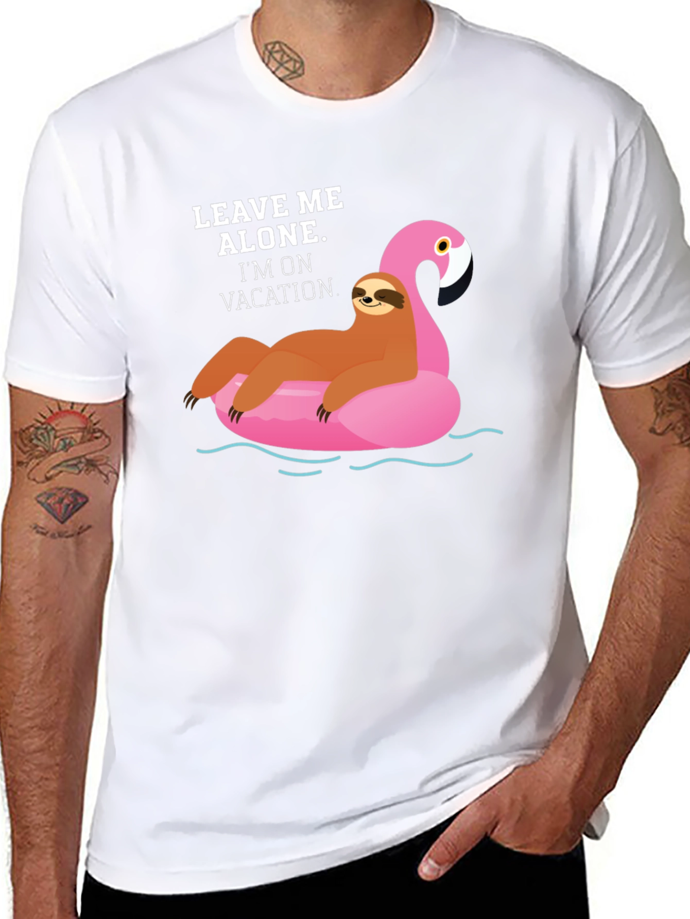 Vacation Sloth Flamingo Graphic T-Shirt