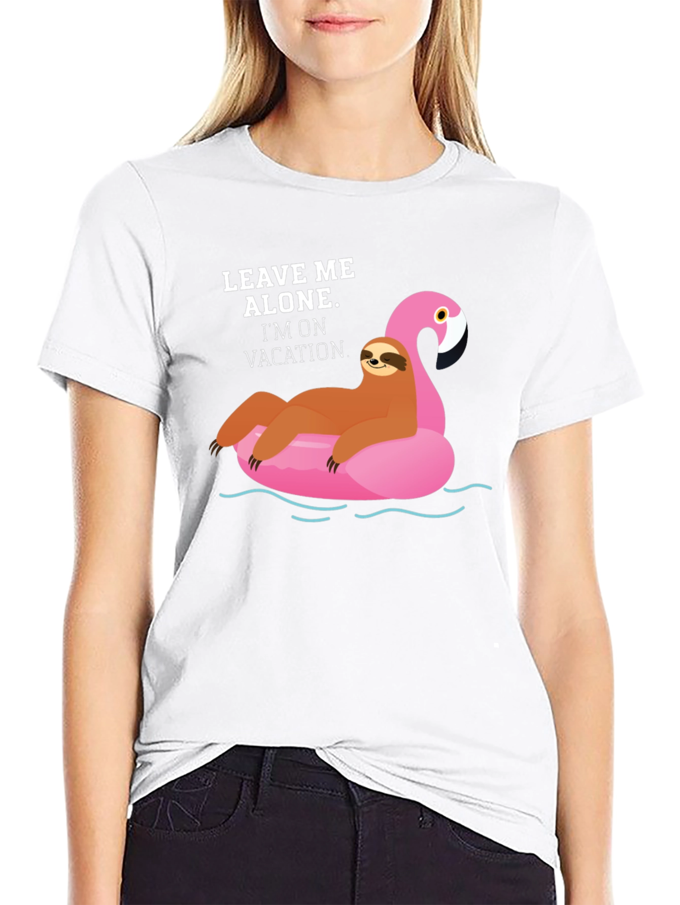Vacation Sloth Flamingo Graphic T-Shirt