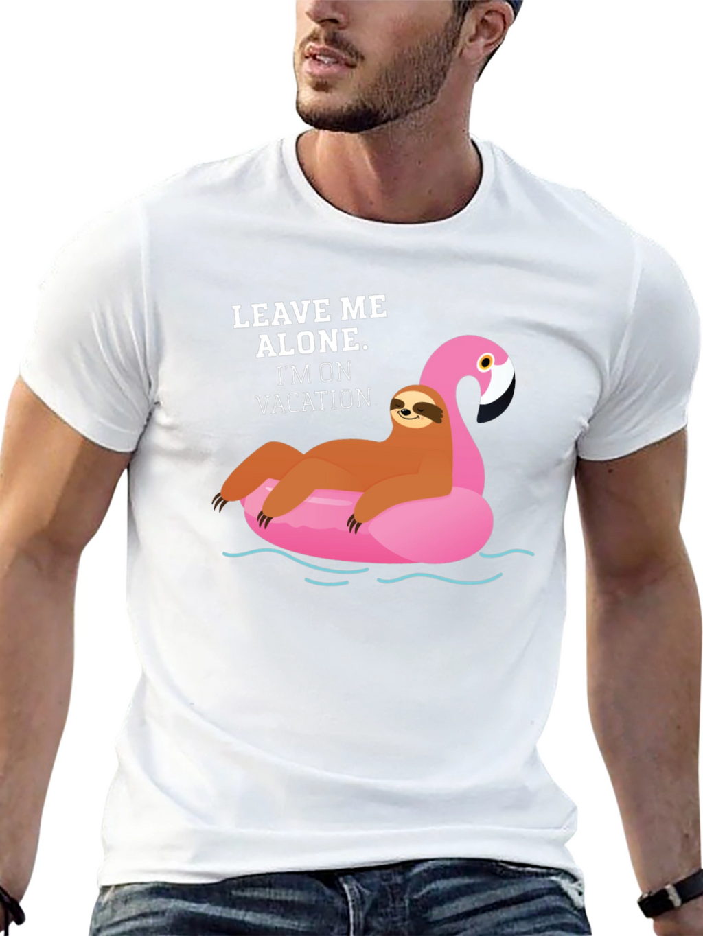 Vacation Sloth Flamingo Graphic T-Shirt