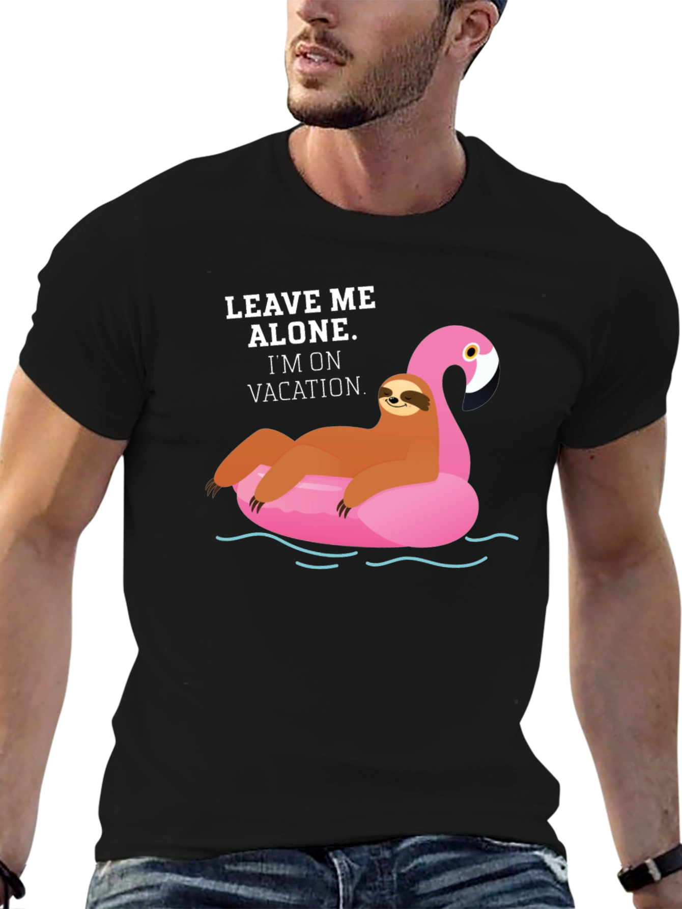 Vacation Sloth Flamingo Graphic T-Shirt