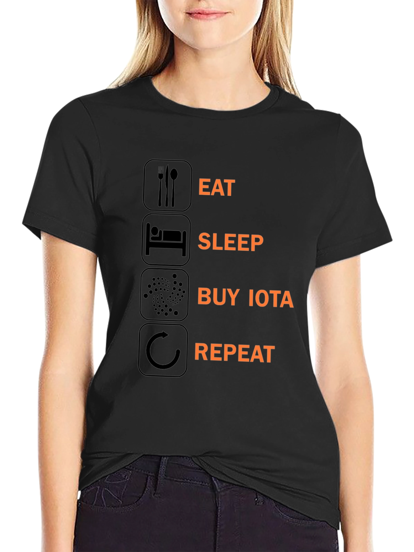Eat Sleep Buy IOTA Repeat Black T-Shirt