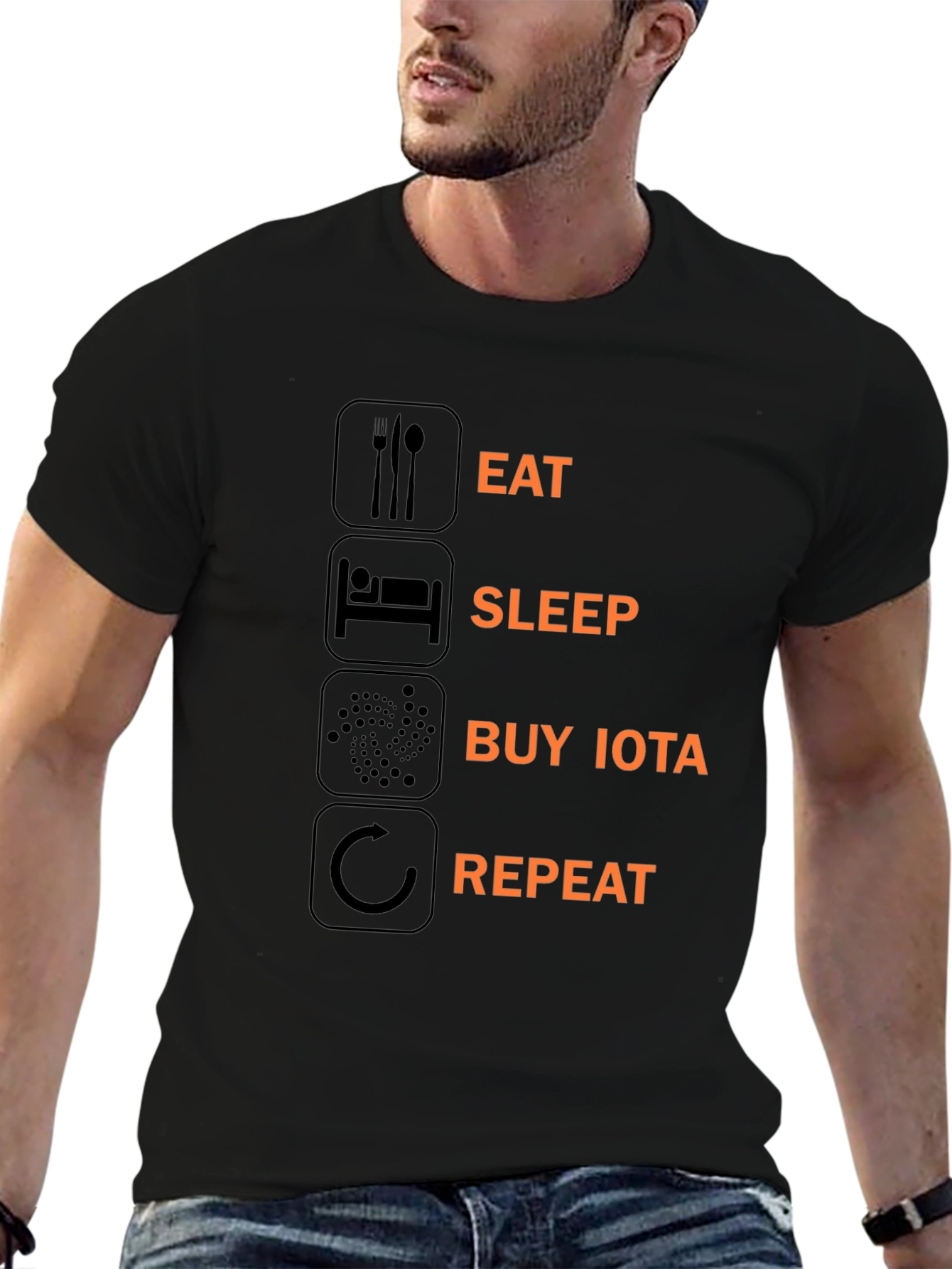 Eat Sleep Buy IOTA Repeat Black T-Shirt